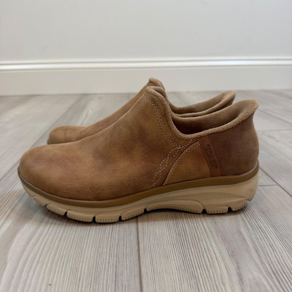 Skechers Hands Free Slip-ins Relaxed Fit Easy Going High Zip Tan 167880 Womens 9